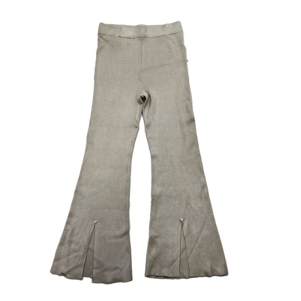 Abercrombie Fitch Knit Pants Women LARGE Ribbed Kick Flare Wide Leg High Waist